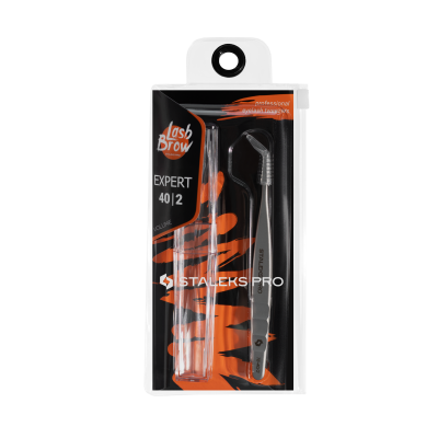 Conjunto de ferramentas para pestanas Staleks Pro Lash Brow Expert 40|2 em embalagem preta e laranja