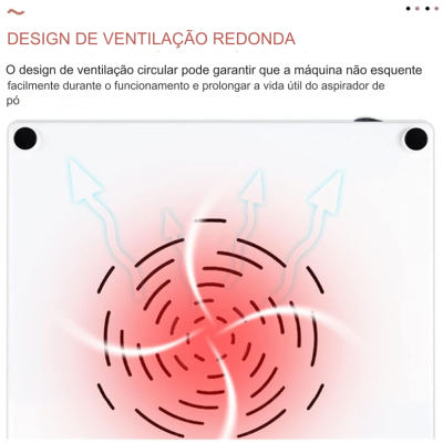 Design de ventilação redonda circular com placa branca, linhas pretas e setas azuis indicando fluxo de ar.