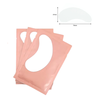 Máscaras para olhos em pacotes plásticos rosa com uma máscara branca visível