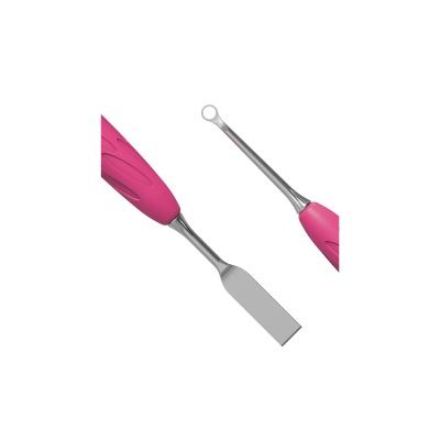 Utensílio para cutículas em metal com cabo rosa