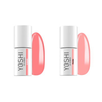 Dois frascos de verniz para unhas YOSHI rosa e branco