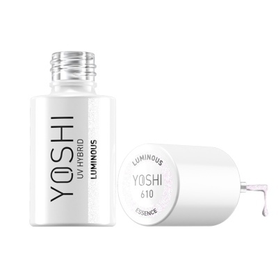 Verniz UV híbrido YOSHI LUMINOUS com frasco branco e tampa branca com texto