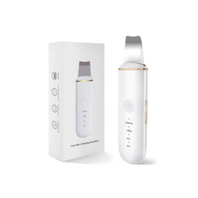 Dispositivo eletrónico branco para cuidados faciais com embalagem