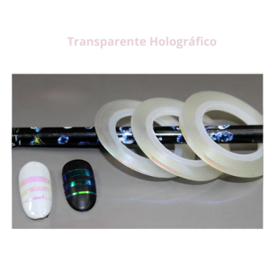 fitas transparentes holográficas com unhas postiços e pau decorativo