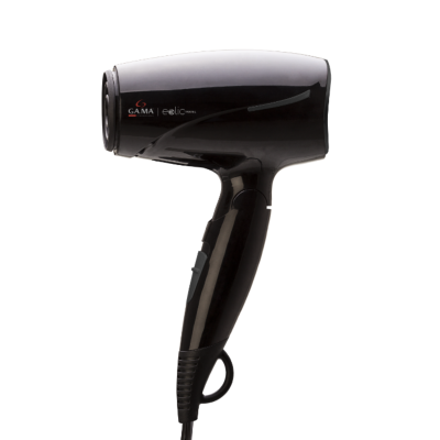 Secador de cabelo preto brilhante com texto GAMA e eolic pro