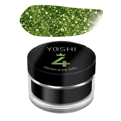 Recipiente de gel para unhas preto com tampa transparente e amostra de gel verde brilhante