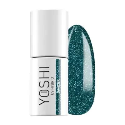 Frasco de verniz gel UV híbrido YOSHI cor verde escuro com glitter