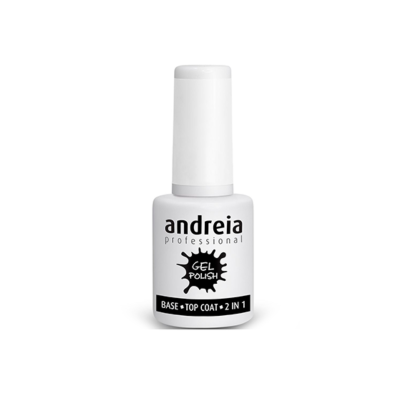 Frasco branco de verniz gel Andreia Professional com texto preto