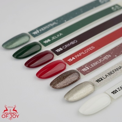 Vernizes de unhas em sete tons com etiquetas contendo nomes e números