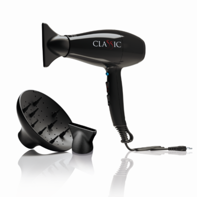 Secador de cabelo preto Classic com difusor e bico concentrador