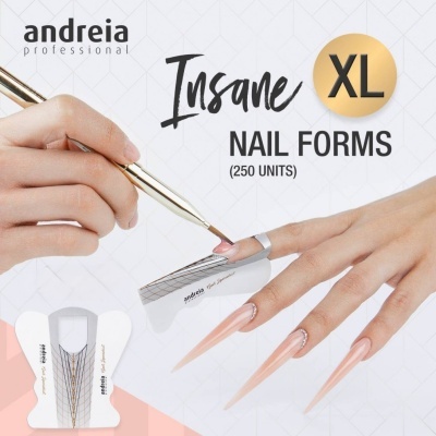 Caixa de molde para unhas Andreia Professional Insane XL Nail Forms com 250 unidades, aplicação em unhas compridas