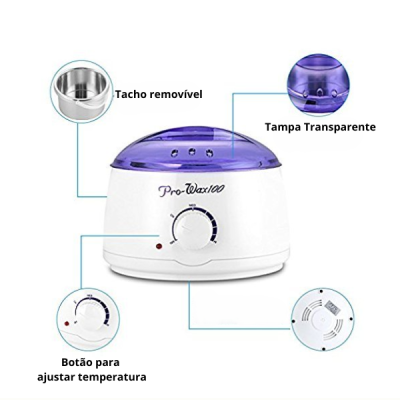 Aquecedor de cera branco com tampa roxa e botão de temperatura