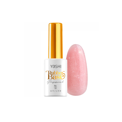 Verniz para unhas Rubber Base YOSHI com unha cor-de-rosa brilhante