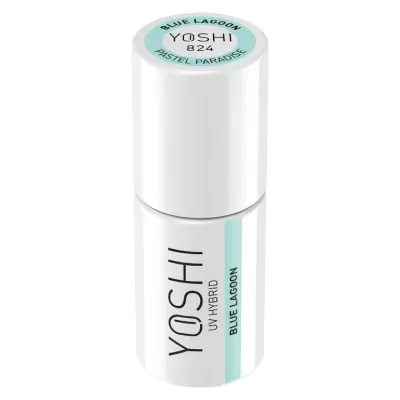Frasco branco de verniz de unhas YOSHI UV Hybrid Blue Lagoon
