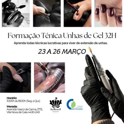 Formação técnica unhas de gel com fotos do processo e informações do curso