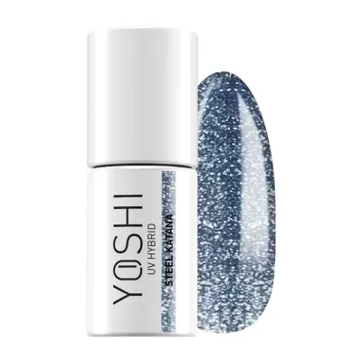 Verniz de unhas YOSHI UV Hybrid STEEL KATANA azul metálico com glitter