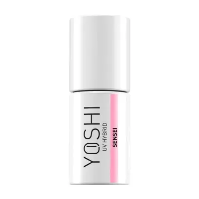 Frasco branco do produto Yoshi UV Hybrid Sensel com rótulo branco e faixa rosa