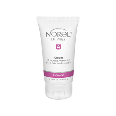 Frasco branco creme anti-idade Norel Dr Wilsz com texto cinza e rosa