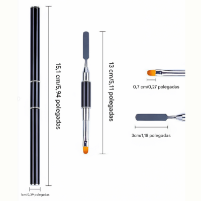 Conjunto de duas ferramentas de maquiagem preta com medidas em centímetros e polegadas