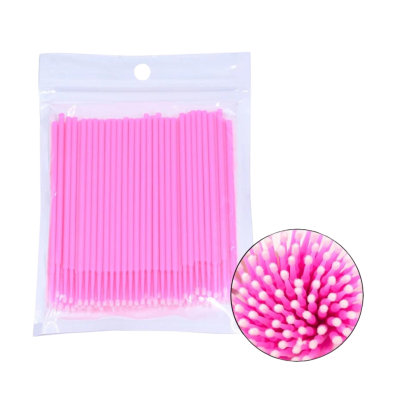 Pacote transparente com aplicadores rosa de ponta branca para maquilhagem