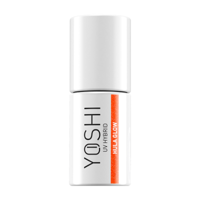 Frasco branco fosco de verniz para unhas YOSHI UV HYBRID com etiqueta laranja