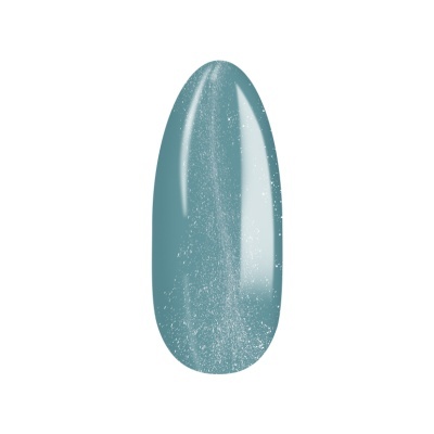 Unha artificial azul cinza brilhante com partículas argentadas