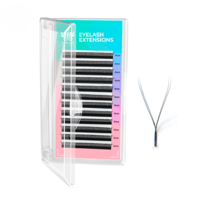 Estojo transparente com pestanas extensões etiquetadas e aplicador metal