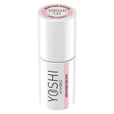 Verniz para unhas YOSHI UV HYBRID branco com detalhes rosa e texto