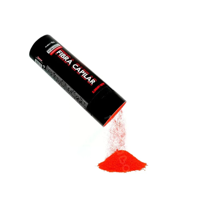 Frasco preto com fibras capilares vermelhas espalhadas