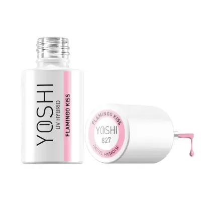 Frasco de verniz de unhas YOSHI UV HYBRID FLAMINGO KISS cor rosa pastel