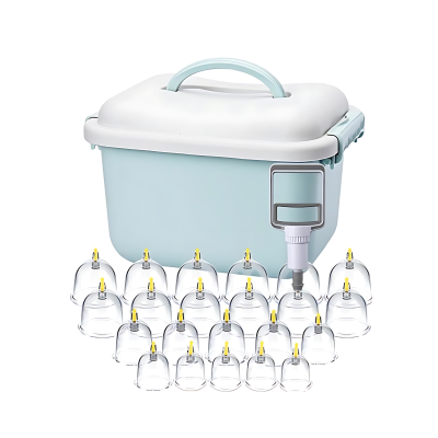 Conjunto de ventosas transparentes com caixa azul clara e tampa branca