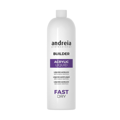 Frasco branco de plástico com rótulo da Andreia Professional Builder Acrylic Liquid Fast Dry