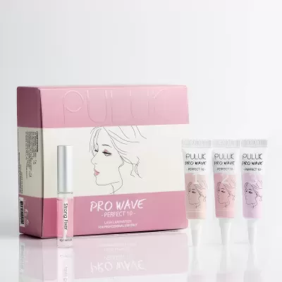 Kit de cosméticos PULIK PRO WAVE rosa e branco com três tubos pequenos e caixa maior