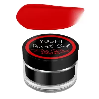 Frasco de gel de pintura vermelho YOSHI com tampa preta e amostra de cor