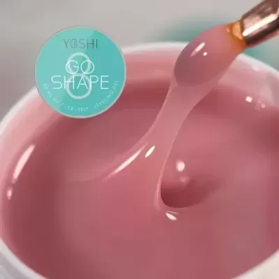 Gel nivelador rosa YOSHI GO SHAPE em pote branco com pincel