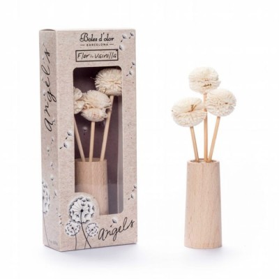 Conjunto decorativo de flores artificiais em suporte de madeira com embalagem de cartão