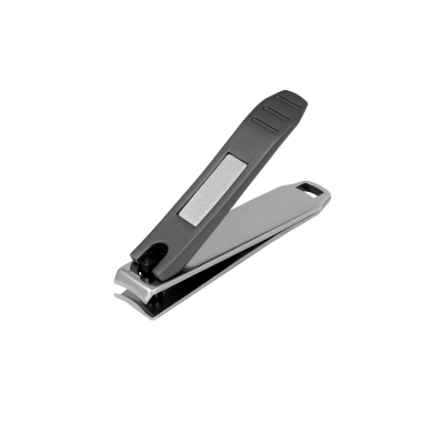 Unha corta-unhas metálico cinzento com lima integrada.