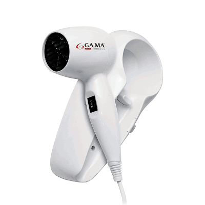 Secador de cabelo branco GAMA com suporte fixo e cabo