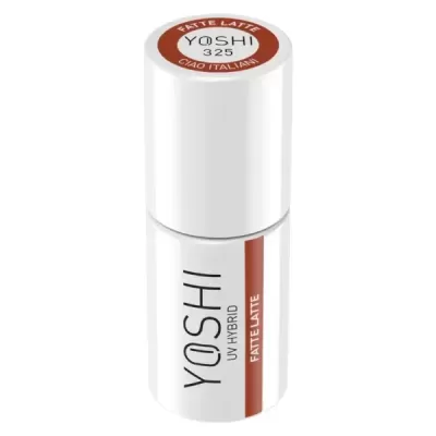 Frasco branco de produto cosmético YOSHI UV HYBRID cor FATTE LATTE