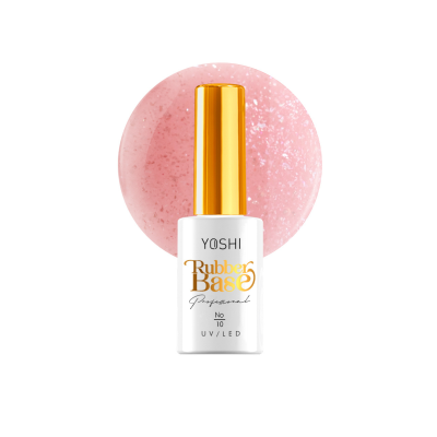 Base de gel para unhas YOSHI Rubber Base No 10 UV/LED com amostra cor rosa brilhante