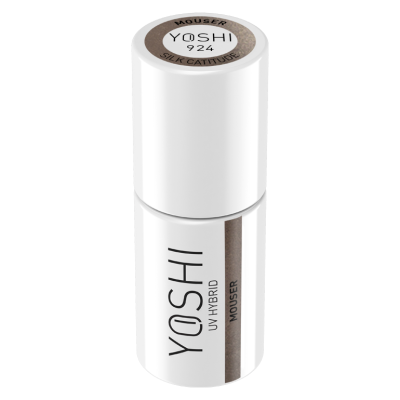 Frasco branco com tampa e texto YOSHI UV HYBRID MOUSEY