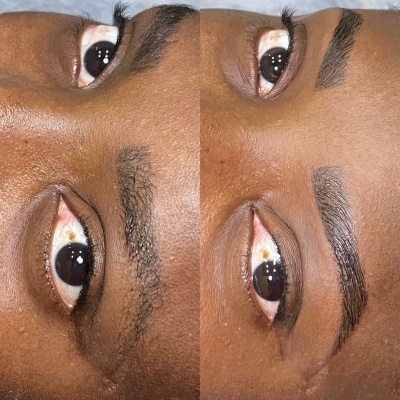 Antes e depois do formato das sobrancelhas