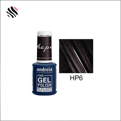 Frasco de verniz gel Andreia The Gel Polish azul escuro e amostra da cor HP6