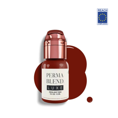 Frasco Perma Blend Luxe Resilient Red com tampa cobre e rótulo branco e preto sobre fundo branco.