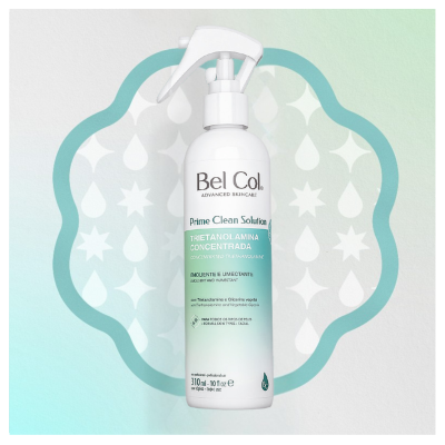 Frasco branco com dispensador da solução Bel Col Prime Clean com triethanolamina concentrada