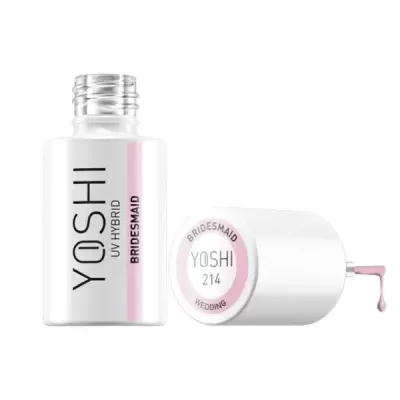Frasco de verniz para unhas YOSHI UV Hybrid Bridesmaid cor rosa clara, frasco branco com tampa removida