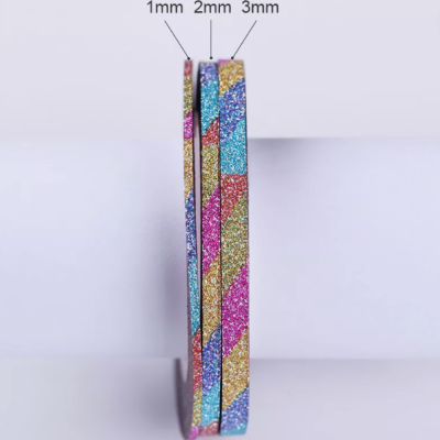 Três fitas glitter em espessuras diferentes: 1mm, 2mm e 3mm