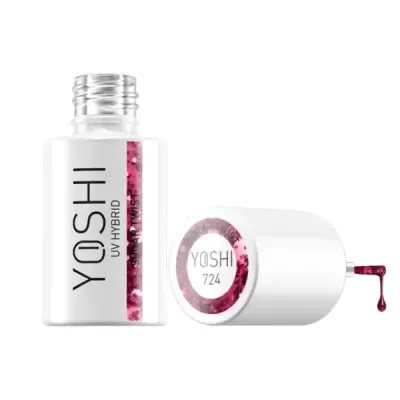 Frasco de verniz UV Hybrid YOSHI cor 724 com glitter rosa