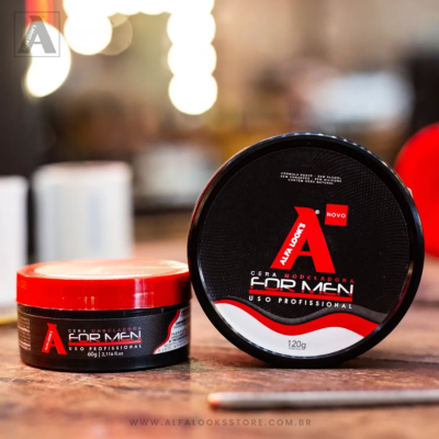 Dois potes de cera modeladora para cabelo AlfaLook For Men com tampas vermelhas