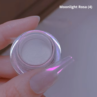 Frasco pequeno redondo de cosmético com unha alongada rosa translúcida